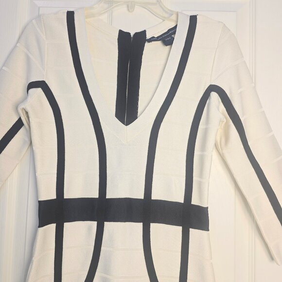French Connection Bodycon Dress White Black Sz 6 - Picture 6 of 10